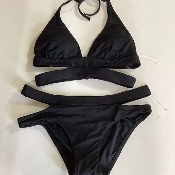 New. SEAFOLLY black strappy bikini set.Small. Retails $176